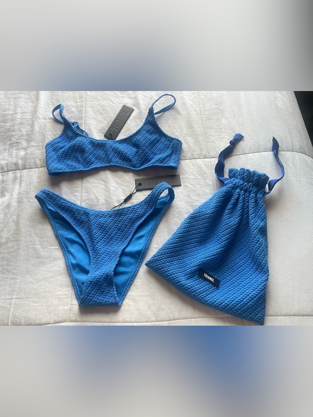 NWT Triangl Maci Electric Blue Knit Bikini Set Cheeky Medium Vacation Beach Swim